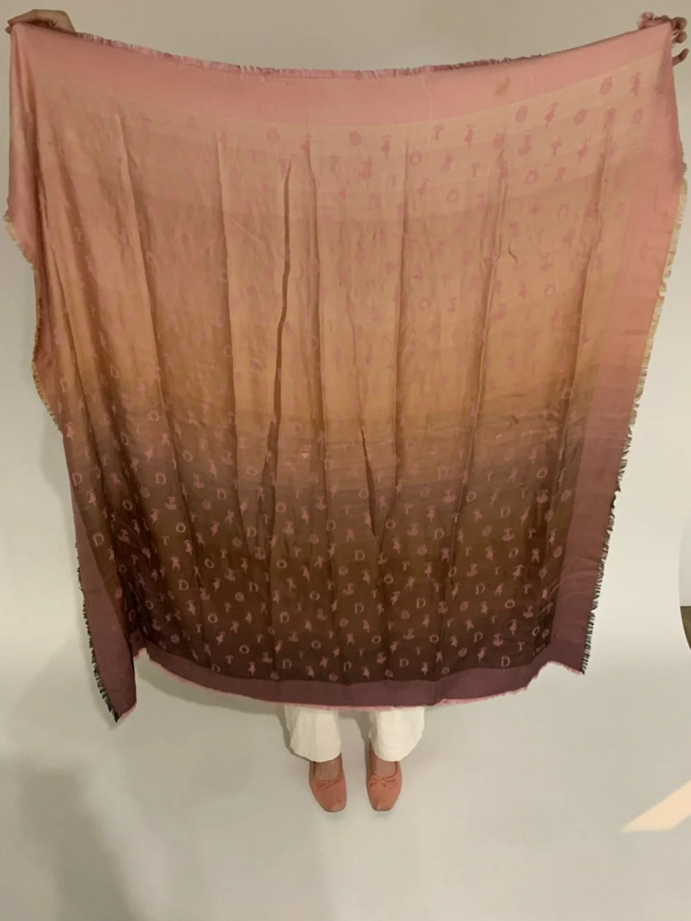 Dior Ombre Pink to Brown Signature Logo Shawl designer scarf